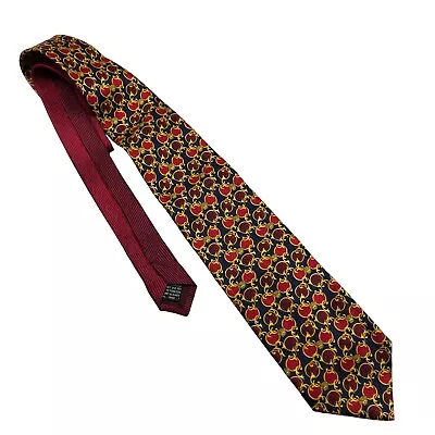 Vintage 1990s Gianni Versace Silk Tie Medusa Head Gold Red & Blue Made In Italy • $125