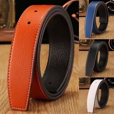 Genuine Leather Men Women Wide Belts No Buckle H Buckle Two Sides Belt Straps • £7.86