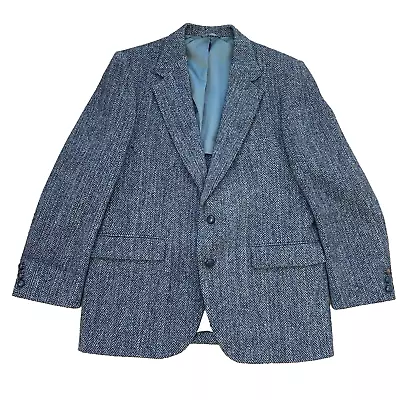 Harris Tweed Men's Herringbone Sport Coat Navy Woven Leather Buttons ~38S • $60