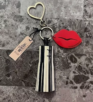 Nwt Victoria's Secret Black White Red Lip Heart Key Chain Ring Purse Charm • $19.99