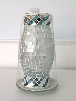 Mirror & Glass Mosaic Tile Vase W/matching Separate Footed Base - 10  Tall - NEW • $39.98