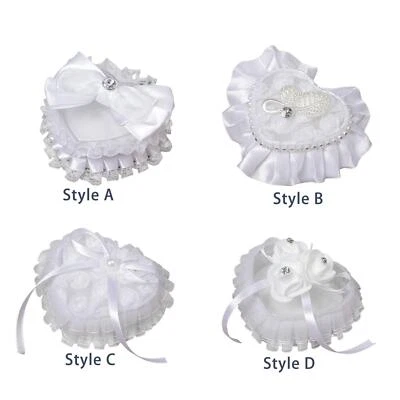 Wedding Ring Pillow Cushion Bearer Heart Shaped Ring Bearer Box For Party • £5.99