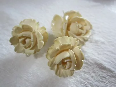 Vintage Van Dell Gold Filled Cream Rose Flower Screw On Earring Pin  Set • $13.99