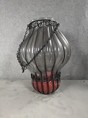 Vtg Murano Hand Blown Caged Glass Venetian Lantern Hanging Ceiling Light Lamp • $199.98