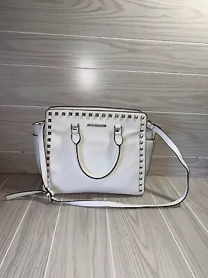 Michael Kors Selma Gold Stud White Saffiano Leather Crossbody Handbag $328 • $40