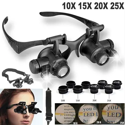 Double Eye Jewelry Watch Repair Magnifier Loupe Glasses With LED Light 8 Lens US • $12.91