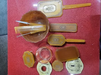 Vintage Art Deco Orange Celluloid Plastic Dresser Vanity Set G3 • $19.99