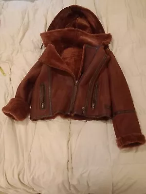 $199.95 • Buy COGNAC/ Brown 100% SHEEPSKIN SHEARLING SUEDE LEATHER  PARKA NEW W/ TAGS