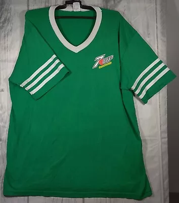 Seven Up 7Up Shirt Single Stitch Mens XL - Green With 3 Stripes - Augusta - VTG. • $18