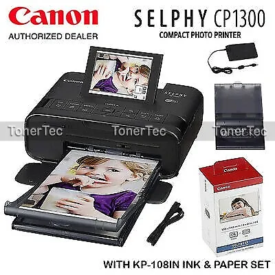 $252.28 • Buy Canon SELPHY CP1300BK Compact Photo Printer+Wi-Fi+KP108IN 108x Ink/Paper Bundle