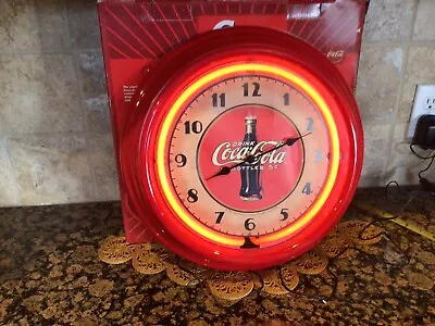 Retro Style 15” Metal Coca-Cola Diner Wall Clock With Neon Light NIB • $39.99