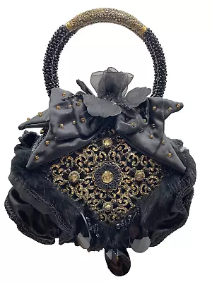 Mary Frances Victorian Handbag Snap Closure Purse W/Gold Scrolls & Beads • $54.99