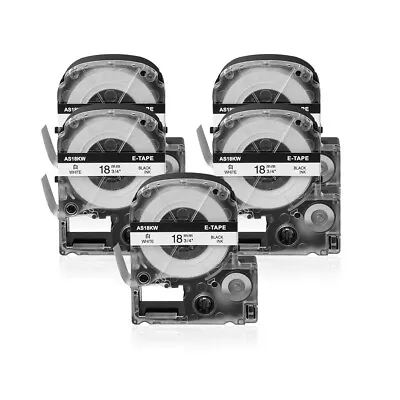 5PK Fits EPSON K-Sun 218BW 218BWPX 18mm Tape Black On White Label 3/4  • $24.43