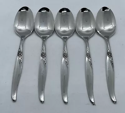 (5) Wm A Rogers Premier Oneida Stainless La Rose Pattern Teaspoon Lot ~ 6-1/8” • $17.25