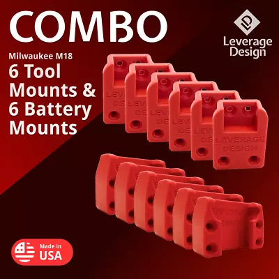 COMBO: 6 / 6 HEAVY DUTY Milwaukee M18 TOOL And Battery Holders Mount MADE IN USA • $15.50