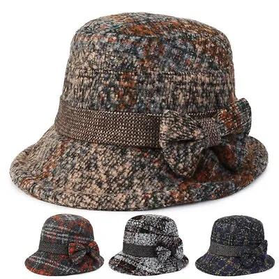 £9.59 • Buy Bow Cloche Hats For Women Vintage Wool Felt 1920s Trendy Fashionable Ladies Hat