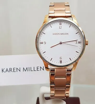 New KAREN MILLEN Rose Gold Bracelet Ladies Watch Slim Bracelet RRP £189(KM54 • £57.99