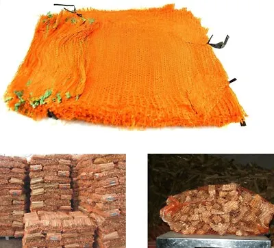 Orange Net Sacks With Drawstring Raschel Bags Mesh Vegetables Logs Kindling Wood • £14.58