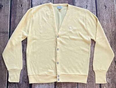 Vintage Izod Cardigan Sweater Usa Made Grandpa Yellow Mens Xl Excellent • $24.99