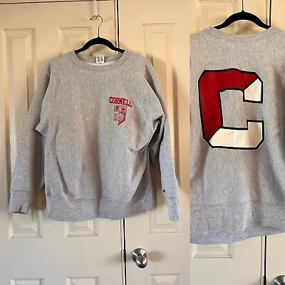 Vintage 70s 80s Cornell Champion Reverse Weave Big C Letter Sweater Large Gray • $150