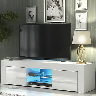 Modern TV Unit 130cm  Cabinet TV Stand High Gloss Doors With Free LED • £89.90