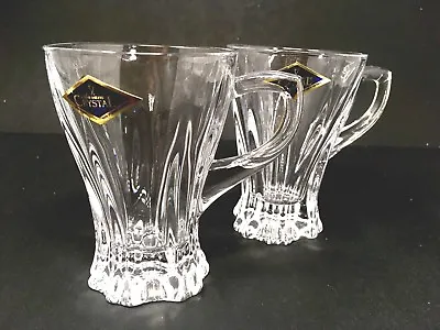 Crystal Glass Coffee Tea Set Of 2 Cups Mugs 5 Oz /150 Ml Czech Bohemia Crystal • $29.99