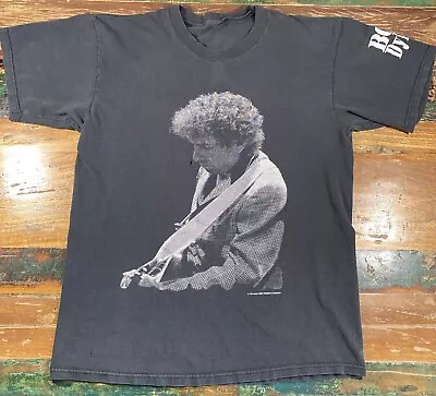 Vintage Bob Dylan Shirt Mens Size L Distressed Black Faded 90s Folk Band T 90s • $97.98