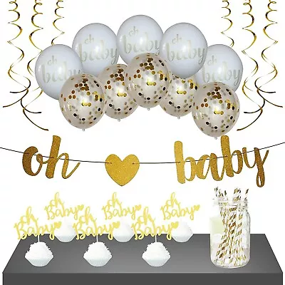 35 Pc Baby Shower Decorations Gold Gender Neutral RevealCupcake ToppersBalloon • $25