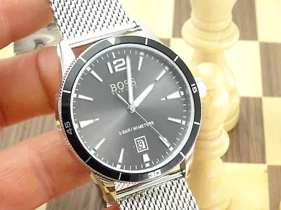 HUGO BOSS Men's 42mm Black Dial Mesh Bracelet Designer Diver Wristwatch • £6.04