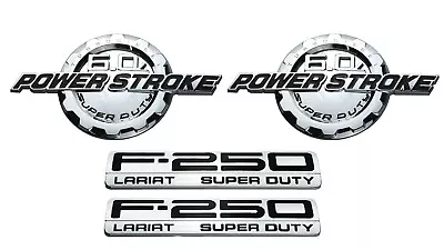 4x 6.0L Power Stroke SuperDuty F250 Lariat Emblems Badges Chrome Black • $59.99