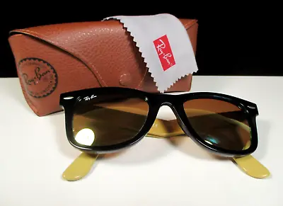 Ray-Ban Wayfarer Sunglasses: Olive/Mustard Frames / Sepia Lenses -RB2140 - Italy • $138.99