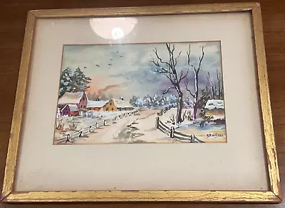 Atq Painting Winter Farm Scene Watercolor Artist Margaret B Williams PA Artist • $80