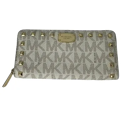 Michael Kors Wallet Jet Set Studded ZA Continental Vanilla MK Signature • $95.88