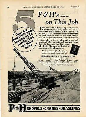 1927 P & H Harnischfeger Crane Shovel Ad: Carrozza Construction Co. Brooklyn NY • $17.76