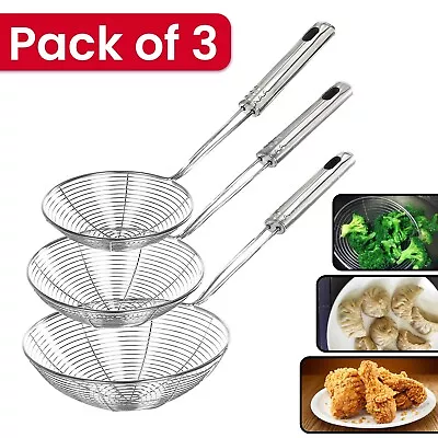 Ladle Spider Skimmer Kitchen Utensil Stainless Steel Mesh Strainer Fry Spoons UK • £3.97