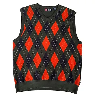 Chaps Ralph Lauren Sweater Vest Mens XXL Green Orange Blue Argyle Golf Cotton • $16.95