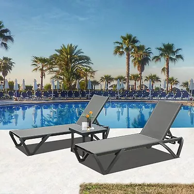 Domi Patio Chaise Lounge Chair Set Of 3 For BeachYard(2 Gray Chairs W/1 Table) • $251.74