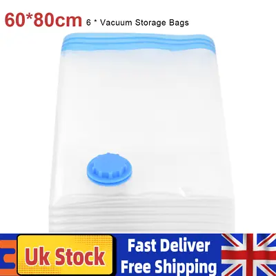 6Pcs Travel Vacuum Suction Bag Save Space Shrinks Bedding Clothes Storage • £7.51