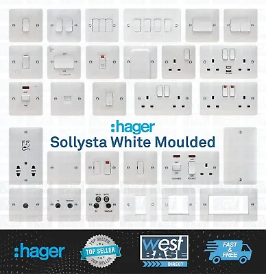 Hager Sollysta White Moulded Plastic Switches & Sockets + USB Full Range • £13.39