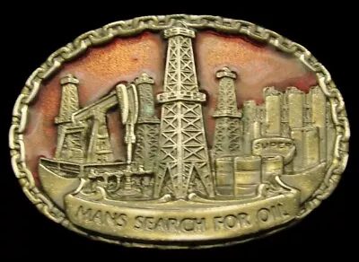 Of06173 *nos* Great 1981 **man's Search For Oil** Oil Derricks Oilfield Buckle • $40