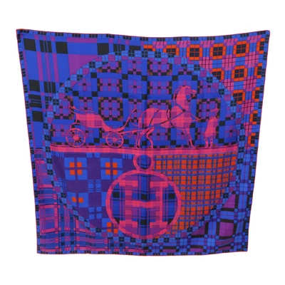 $472.87 • Buy Hermes Carre90 Ex Libris Carreaux Check Blue Purple Scarf Silk Women