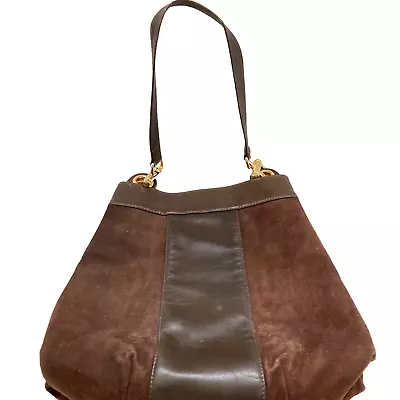 Morris Moskowitz Handbag Purse Suede Leather Large Brown 1970s Brass Hardware • $48.48