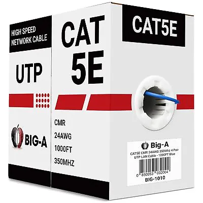 Bulk Cat5e Cable 1000ft 24AWG Solid 4 Pair Cat5e Ethernet Cable UTP RJ45 • $39.99