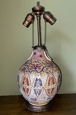 Japanese Satsuma Style Moriage Pottery Vase Table Lamp 19.5  • $150
