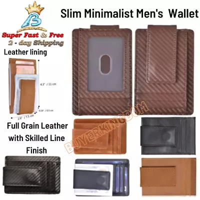 Minimalist Wallet RFID Slim Leather Money Clip Front Pocket 6 Card Slots Holder • $22.68