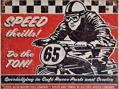 £5.49 • Buy Cafe Racer Speed Thrills MOTORBIKERetro Rusted Look Metal Sign Gift Kitchen Cave