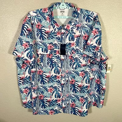 Izod Shirt Mens 4XL Blue Saltwater Performance Vented Button Up Floral Flamingo • $29.99