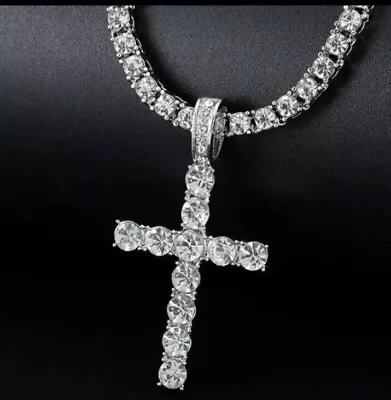 925 Sterling Silver Necklace & Pendant Cross Ice Men's Women's • £12.99