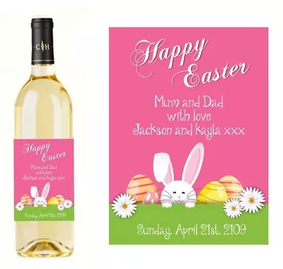 £2.95 • Buy Personalised Easter Bottle Label Wine Champagne Alcohol  Name Sticker Bunny