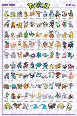 Pokemon - TV / Gaming Poster (Sinnoh-Region - Pokemons #387 - #493) (24  X 36 ) • $12.99